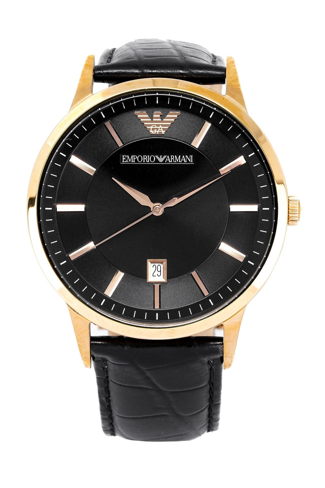 Emporio Armani Renato Quartz Black Dial Black Leather Strap Watch For Men - AR2425
