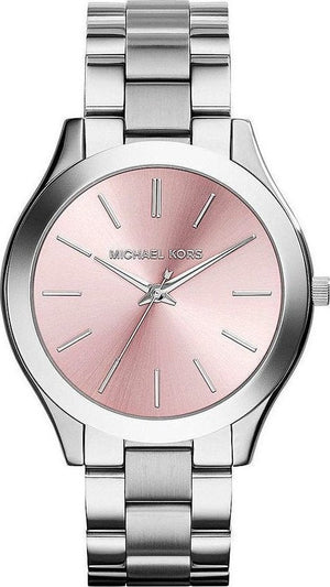 Michael Kors Slim Runway Quartz Pink Dial Silver Steel Strap Watch For Women - MK3380