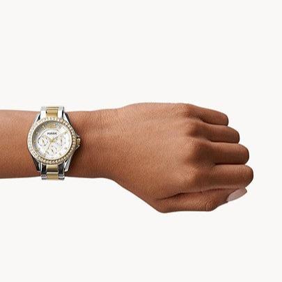 Fossil Riley White Dial Two Tone Steel Strap Watch for Women - ES3204