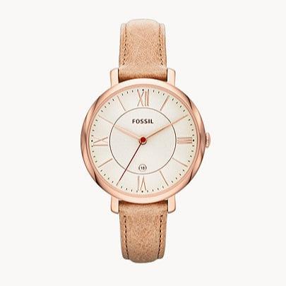 Fossil Jacqueline White Dial Brown Leather Strap Watch for Women - ES3487