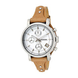 Fossil Boyfriend Chronograph White Dial Brown Leather Strap Watch for Women - ES3625