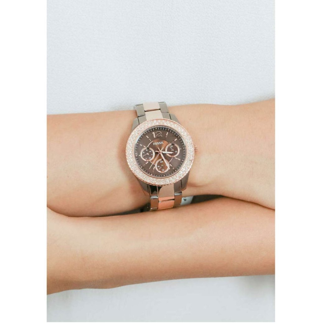 Fossil Stella Multifunction Brown Dial Two Tone Steel Strap Watch for Women - ES4079