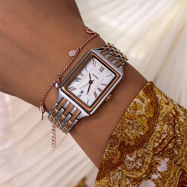 Fossil Raquel Three Hand White Dial Two Tone Steel Strap Watch For Women - ES5222