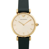 Emporio Armani Retro Champagne Beige Dial Green Leather Strap Watch For Women - AR1726