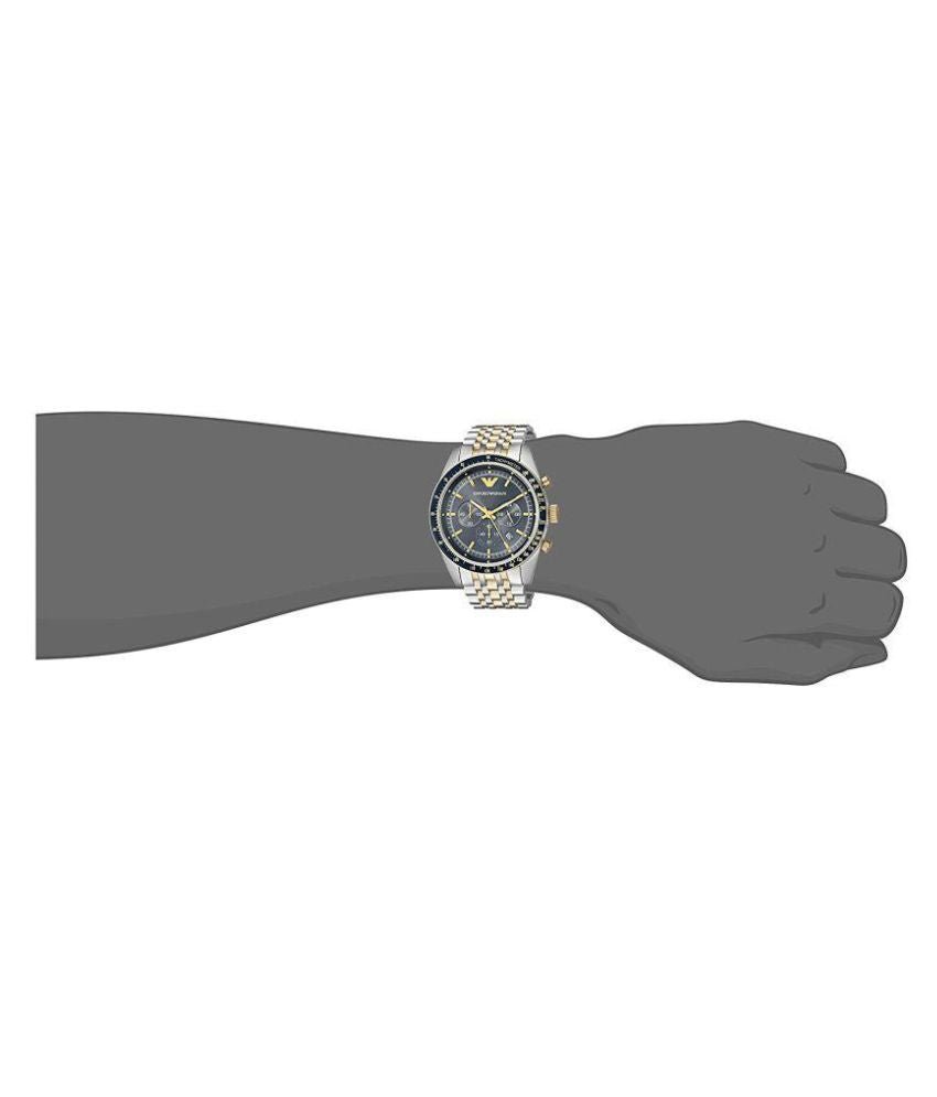 Emporio Armani Tazio Chronograph Blue Dial Gold & Silver Stainless Steel Strap Watch For Men - AR8030