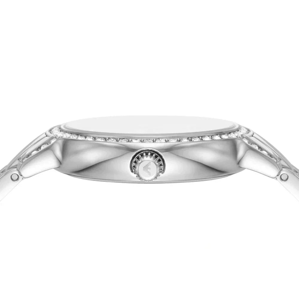 Emporio Armani Cleo Crystals Mother Of Pearl Dial Silver Steel Strap Watch For Women - AR11484