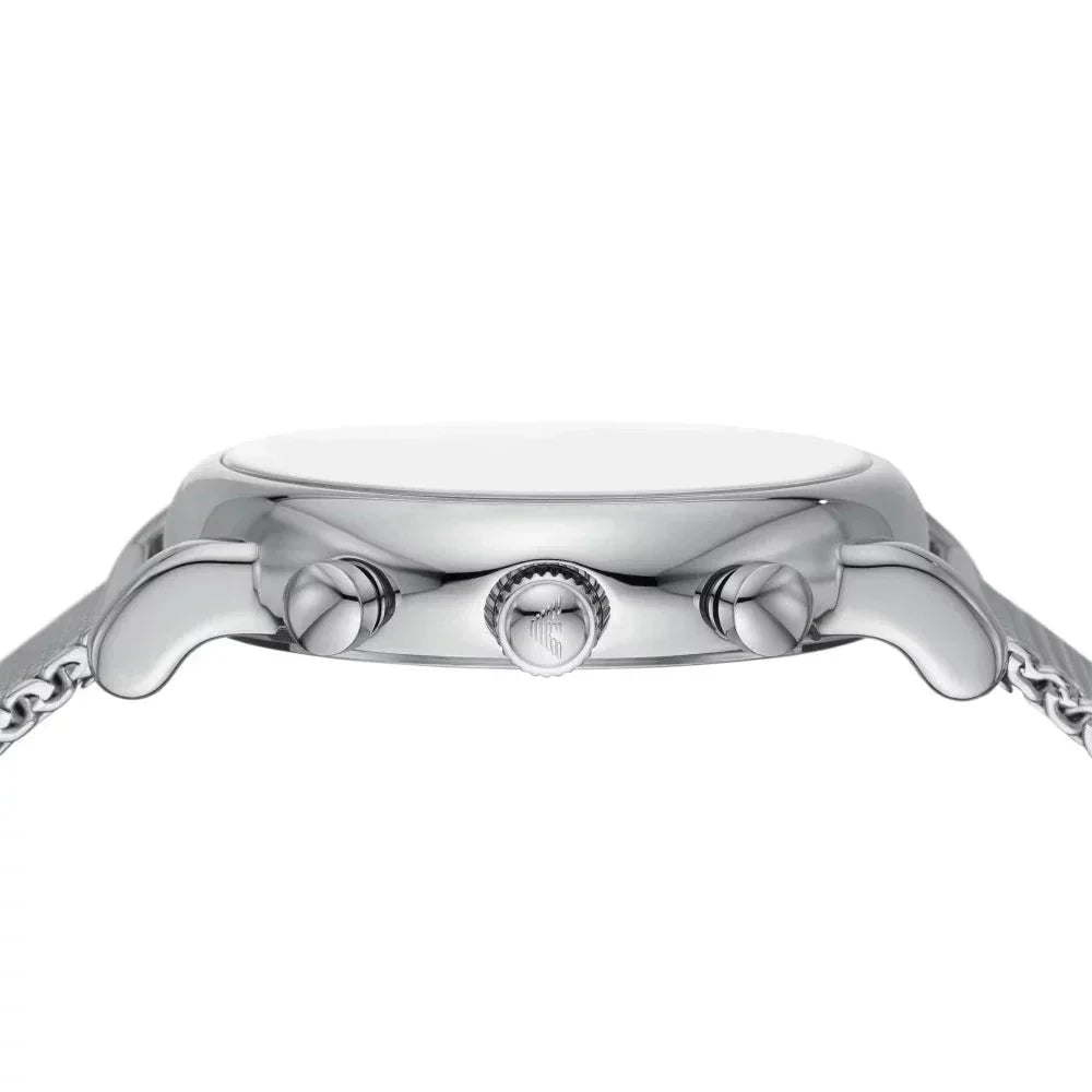 Emporio Armani Luigi Chronograph Quartz Black Dial Silver Mesh Bracelet Watch For Men - AR11429