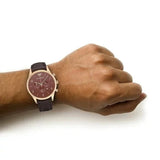 Emporio Armani Classic Chronograph Burgundy Dial Brown Leather Strap Watch For Men - AR1890