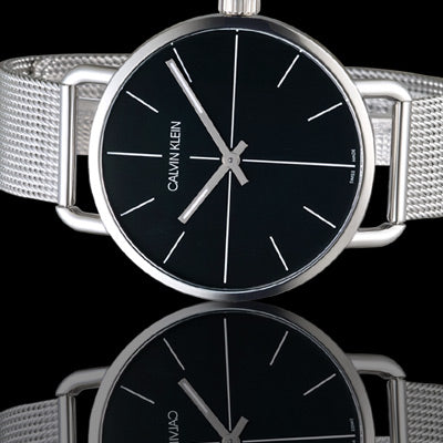 Calvin Klein Even Black Dial Silver Mesh Bracelet Watch for Women - K7B23121