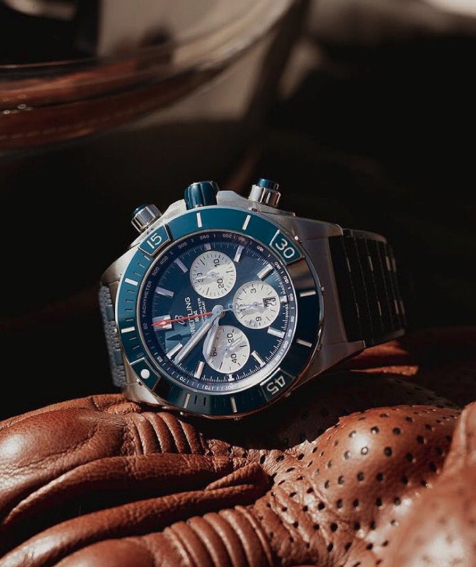 Breitling Super Chronomat B01 44 Blue Dial Blue Rubber Strap Watch for Men - AB0136161C1S1