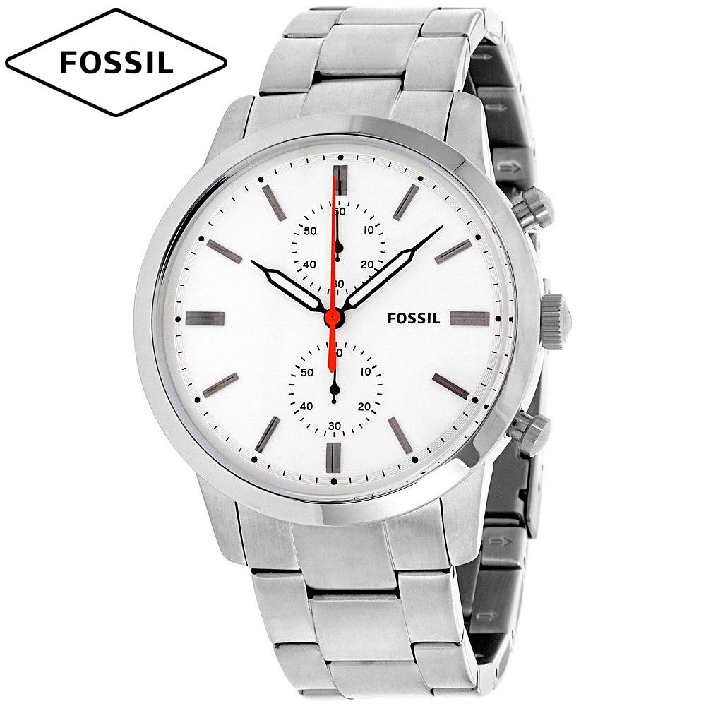 Fossil Townsman White Dial Silver Steel Strap Watch for Men - FS5346