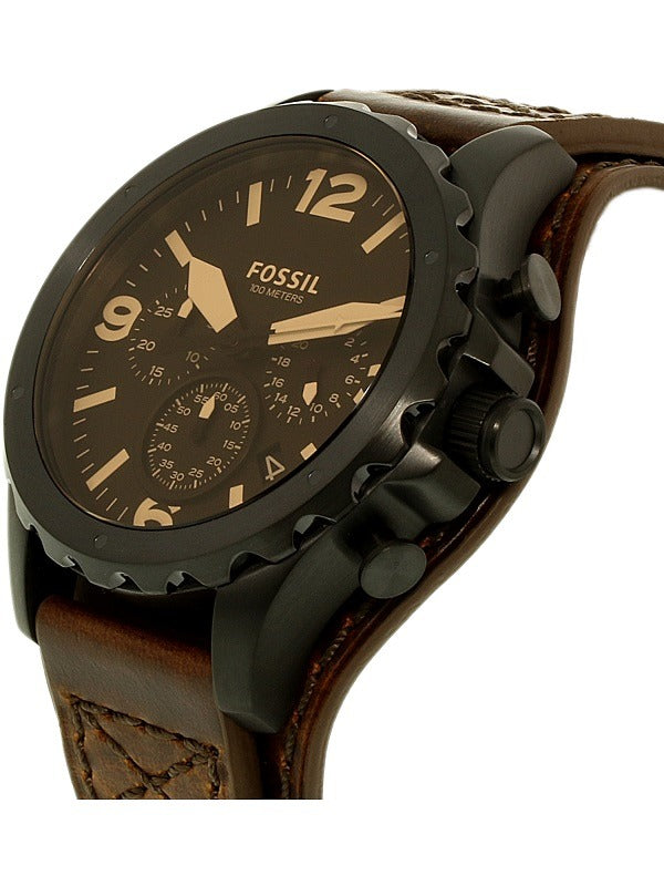 Fossil Nate Chronograph Brown Dial Brown Leather Strap Watch for Men - JR1511