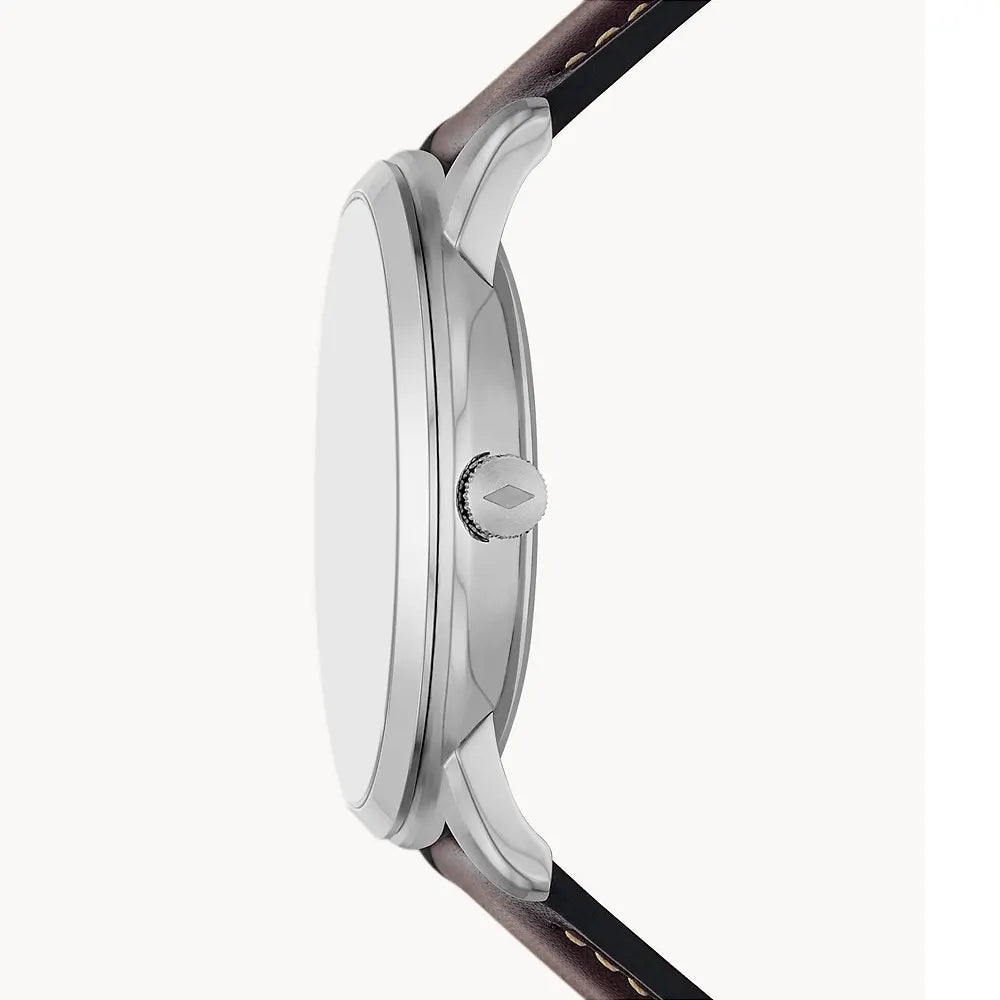 Fossil Neutra Minimalist Moonphase Silver Dial Brown Leather Strap Watch for Men - FS5905