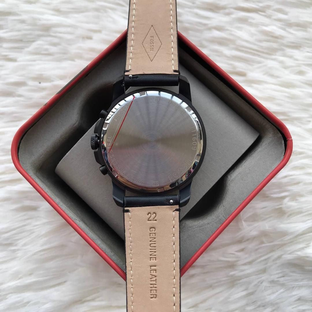 Fossil Grant Chronograph Black Dial Black Leather Strap Watch for Men - FS5132