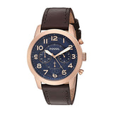 Fossil Pilot 54 Chronograph Blue Dial Brown Leather Strap Watch for Men - FS5204
