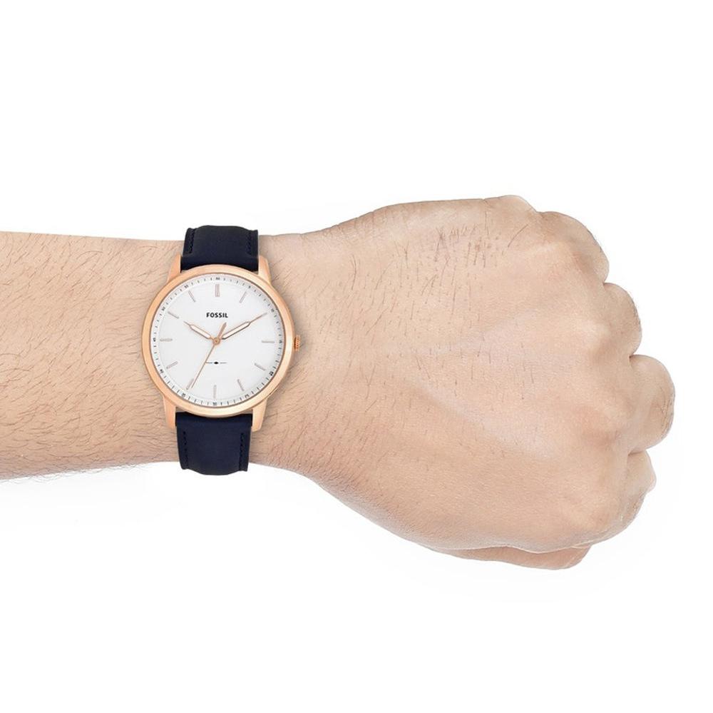 Fossil The Minimalist Slim White Dial Blue Leather Strap Watch for Men - FS5371