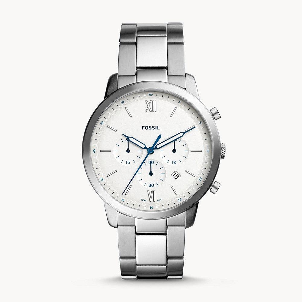 Fossil Neutra Chronograph White Dial Silver Steel Strap Watch for Men - FS5433