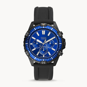 Fossil Garrett Chronograph Blue Dial Black Rubber Strap Watch for Men - FS5695