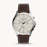 Fossil Forrester Chronograph White Dial Brown Leather Strap Watch for Men - FS5696