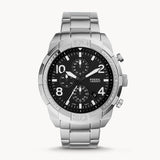 Fossil Bronson Chronograph Black Dial Silver Steel Strap Watch for Men - FS5710