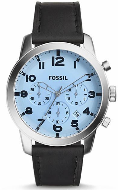 Fossil Pilot Chronograph Sky Blue Dial Black Leather Strap Watch for Men - FS5162