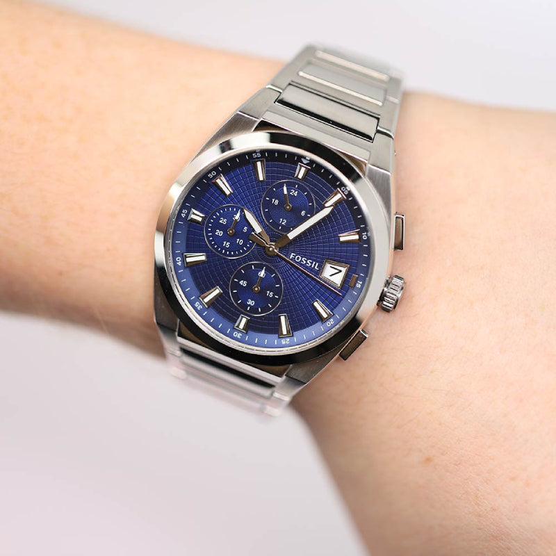 Fossil Everett Chronograph Blue Dial Silver Steel Strap Watch for Men - FS5795