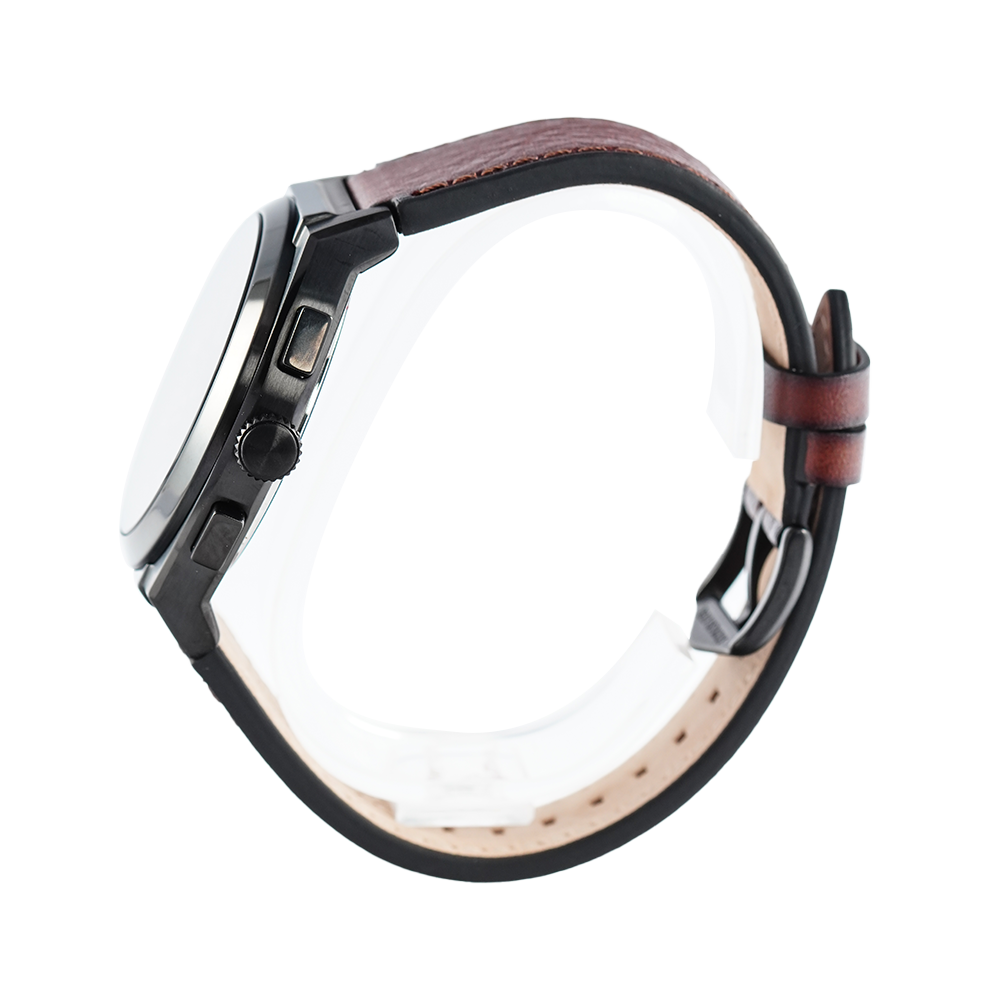 Fossil Everett Chronograph Black Dial Brown Leather Strap Watch for Men - FS5798