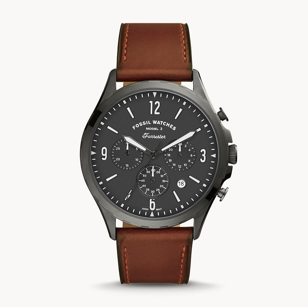 Fossil Forrester Chronograph Grey Dial Brown Leather Strap Watch for Men - FS5815