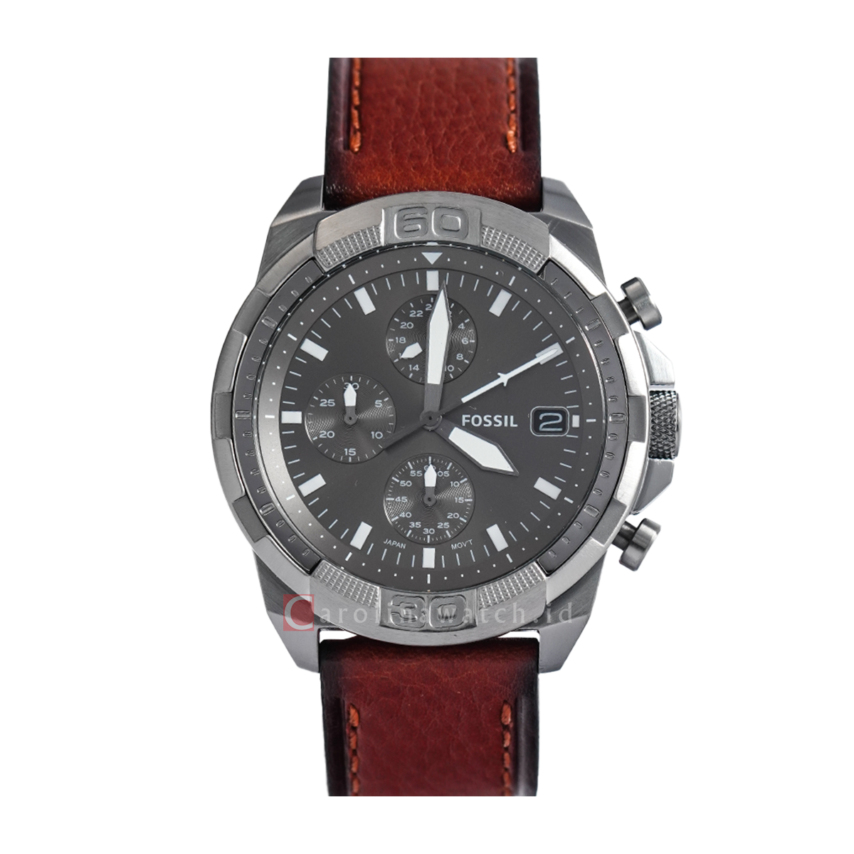 Fossil Bronson Chronograph Grey Dial Brown Leather Strap Watch for Men - FS5855