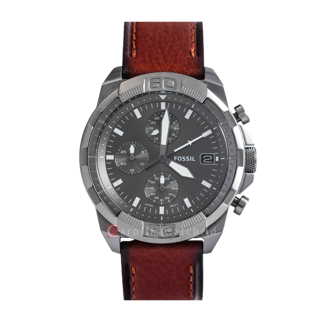 Fossil Bronson Chronograph Grey Dial Brown Leather Strap Watch for Men - FS5855