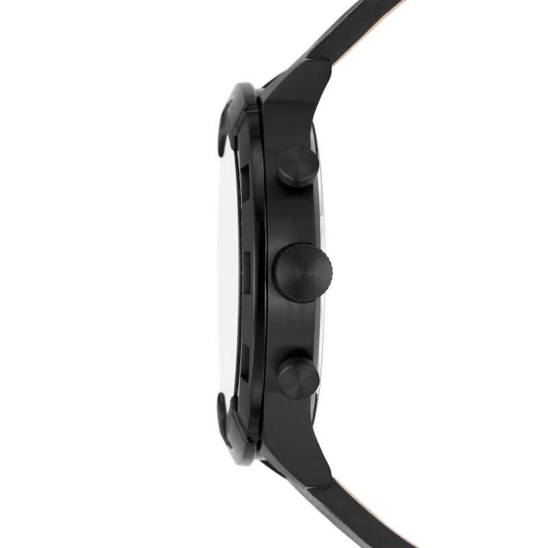 Fossil Bronson Chronograph Black Dial Black Leather Strap Watch for Men - FS5874