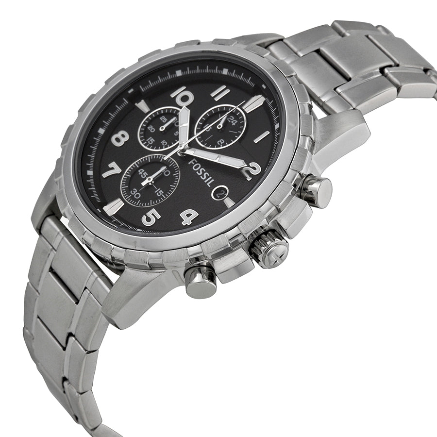 Fossil Dean Chronograph Black Dial Silver Steel Strap Watch for Men - FS4542
