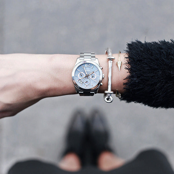 Fossil Perfect Boyfriend Mother of Pearl Blue Dial Silver Steel Strap Watch for Women - ES3880