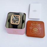Fossil Inscription Automatic Skeleton Rose Gold Dial Black Leather Strap Watch for Men - BQ2572