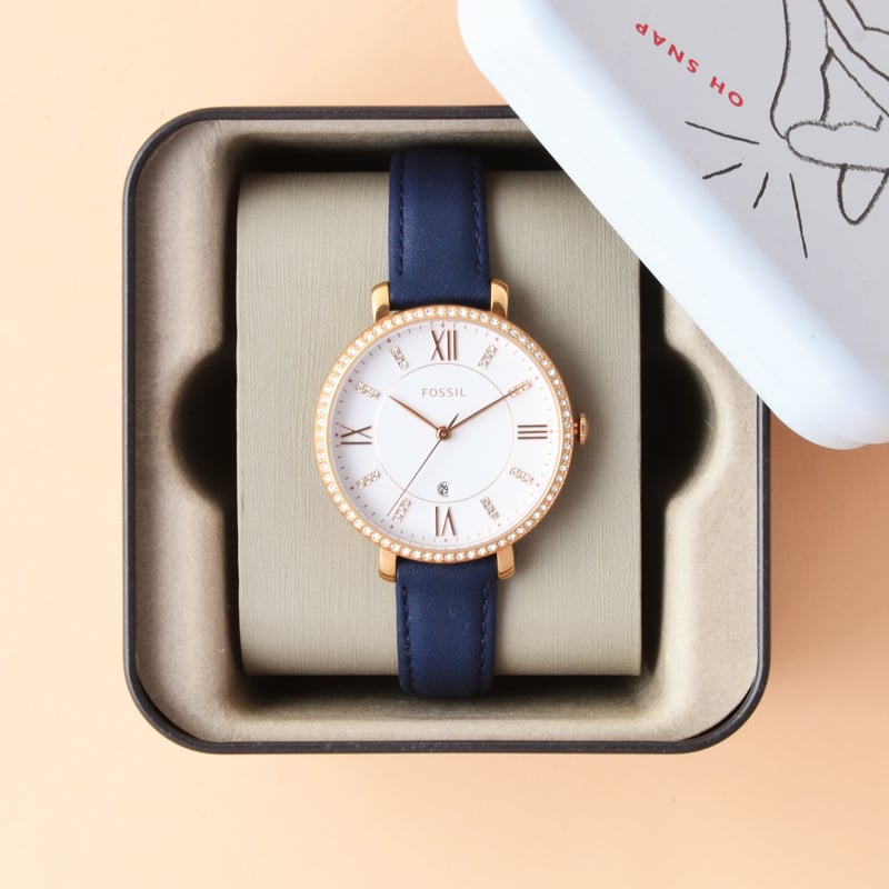 Fossil Jacqueline White Dial Blue Leather Strap Watch for Women - ES4291