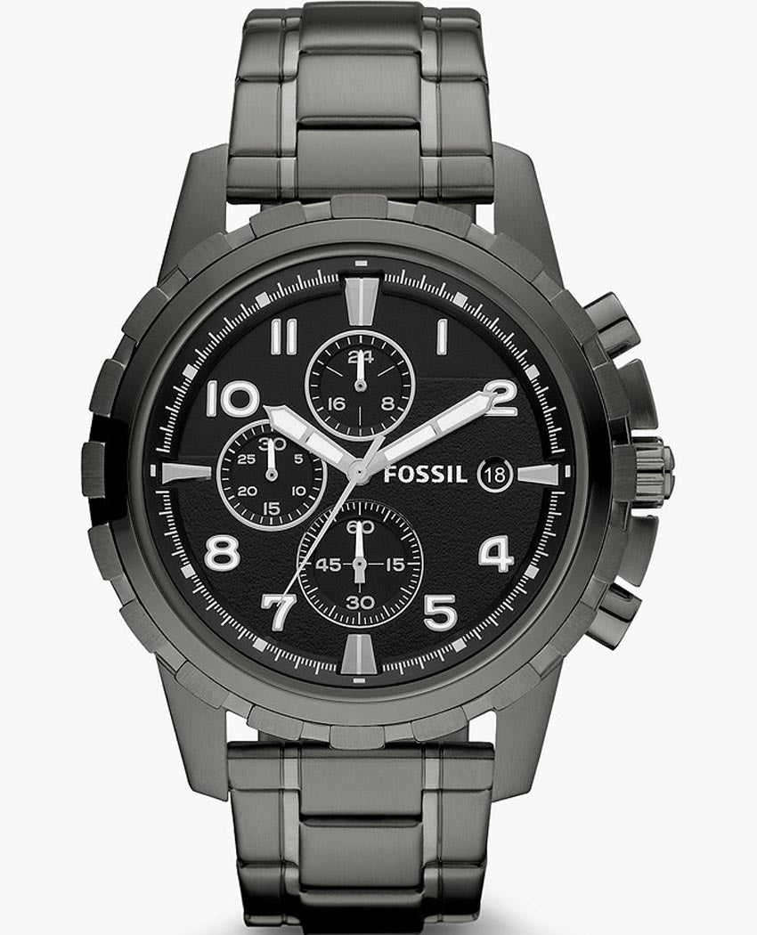 Fossil Dean Chronograph Black Dial Black Steel Strap Watch for Men - FS4721