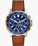 Fossil Garrett Chronograph Blue Dial Brown Leather Strap Watch for Men - FS5625