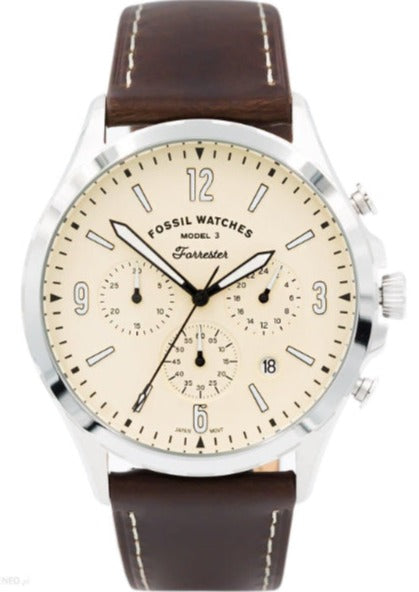 Fossil Forrester Chronograph White Dial Brown Leather Strap Watch for Men - FS5696