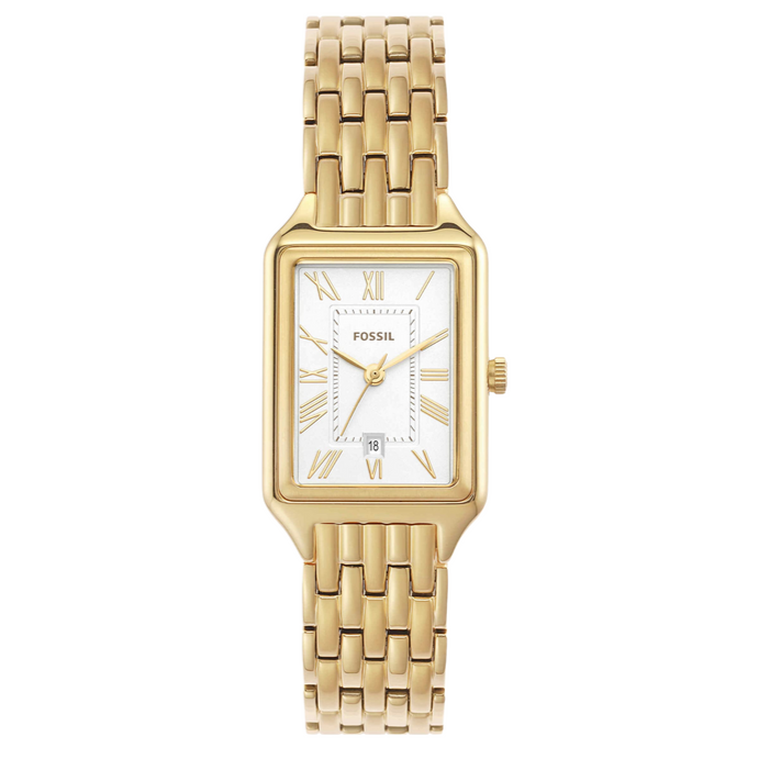 Fossil Raquel Three Hand Date White Dial Gold Steel Strap Watch For Women - ES5220