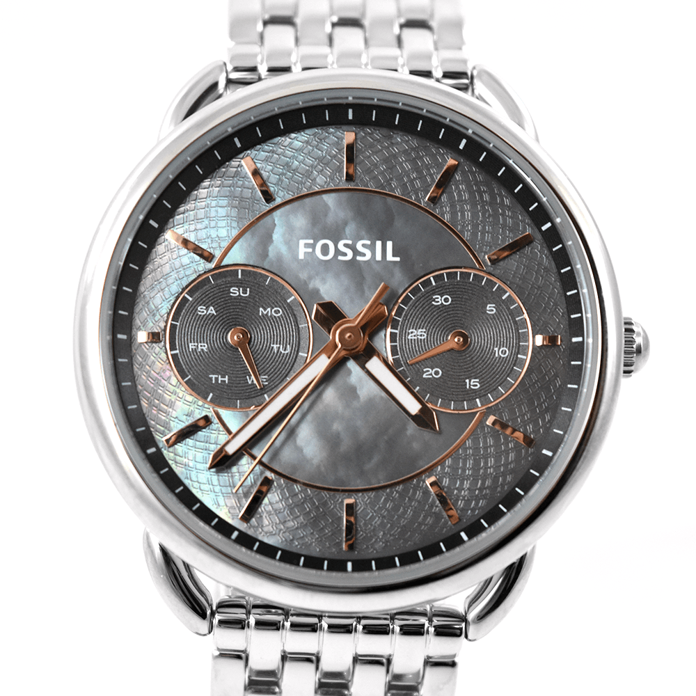 Fossil Tailor Mother of Pearl Black Dial Silver Steel Strap Watch for Women - ES3911