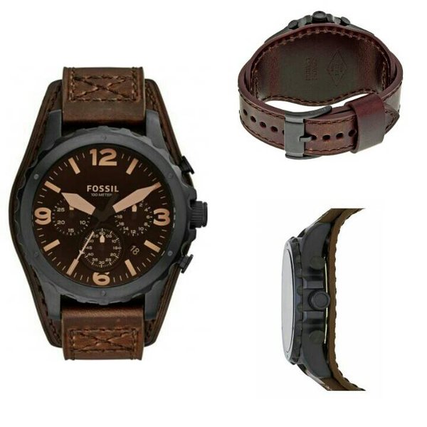 Fossil Nate Chronograph Brown Dial Brown Leather Strap Watch for Men - JR1511