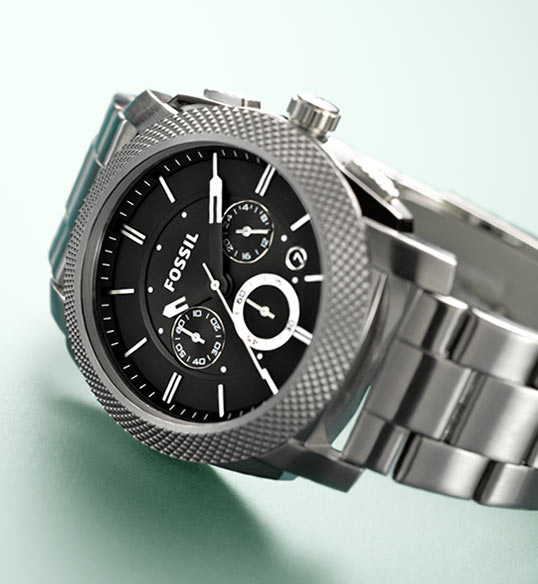 Fossil Machine Chronograph Black Dial Silver Steel Strap Watch for Men - FS4776