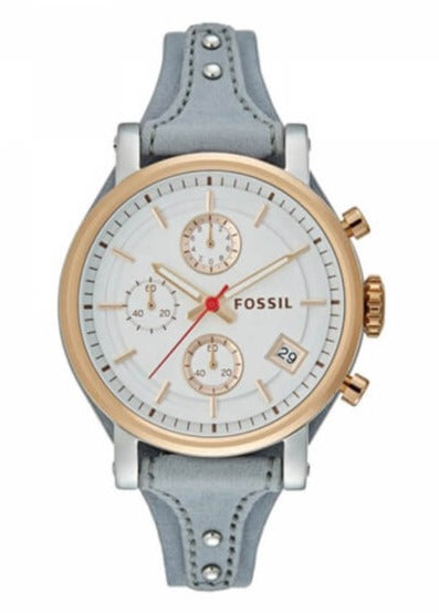 Fossil Original Boyfriend White Dial Light Blue Leather Strap Watch for Women - ES4045