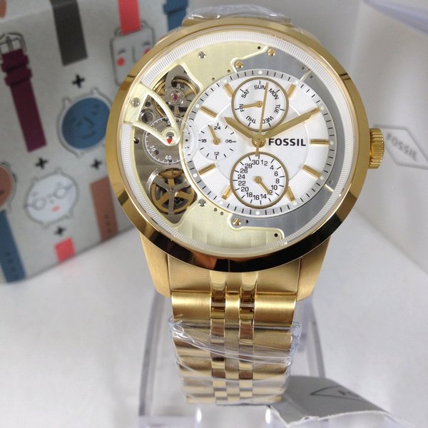 Fossil Townsman Chronograph Skeleton Gold Dial Gold Steel Strap Watch for Men -  ME1137