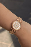 Guess Muse Quartz Silver Dial Rose Gold Steel Strap Watch For Women - W1008L3