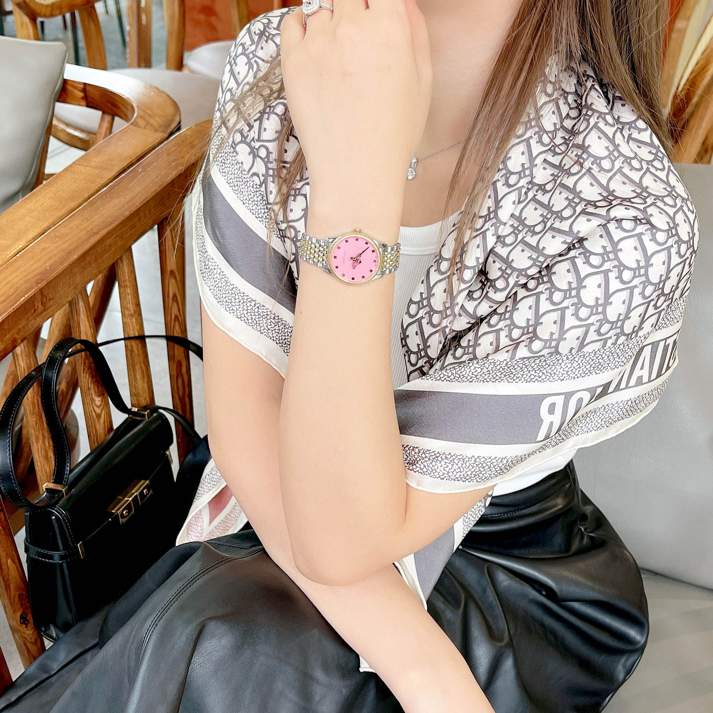 Gucci G Timeless Quartz Pink Dial Two Tone Steel Strap Watch For Women - YA1265030