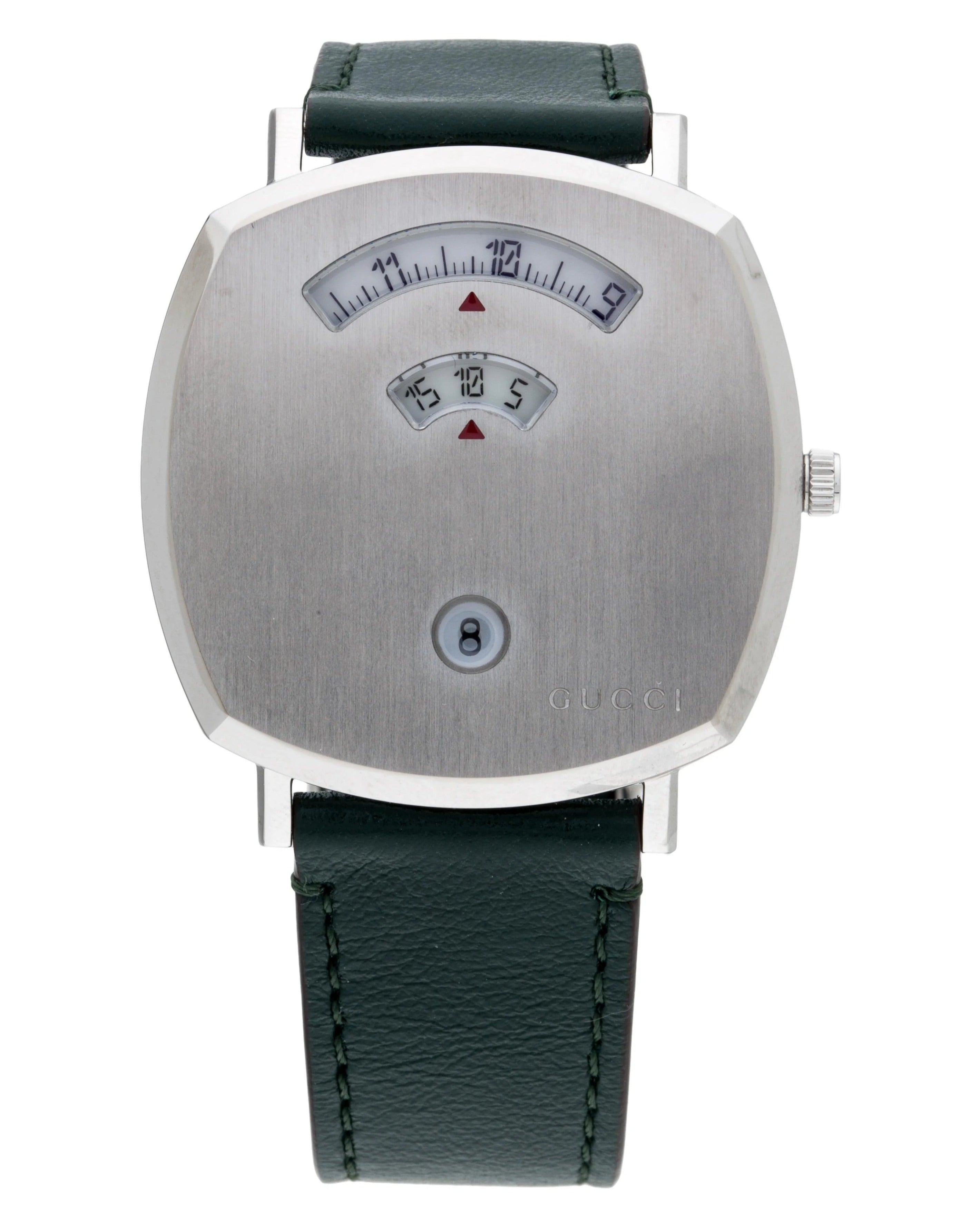 Gucci Grip Quartz Silver Dial Green Leather Strap Watch For Women - YA157404