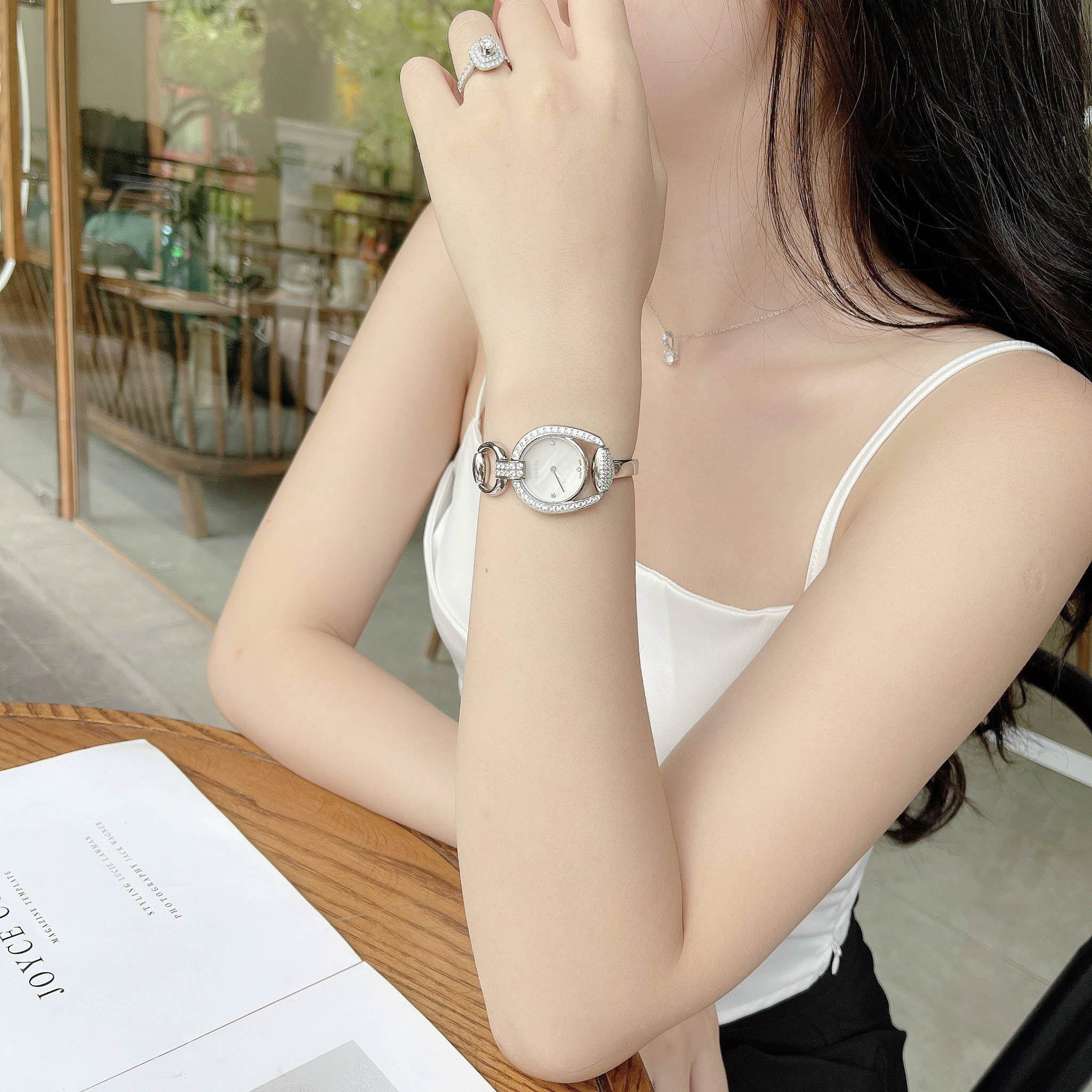 Gucci Horsebit Collection Diamonds Mother of Pearl Dial Silver Steel Strap Watch For Women - YA139505