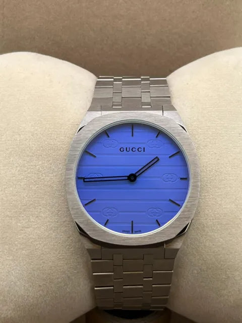 Gucci 25H Quartz Blue Dial Silver Steel Strap Unisex Watch - YA163408