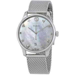 Gucci G-Timeless Mother of Pearl Dial Silver Mesh Bracelet Watch For Women - YA1264040